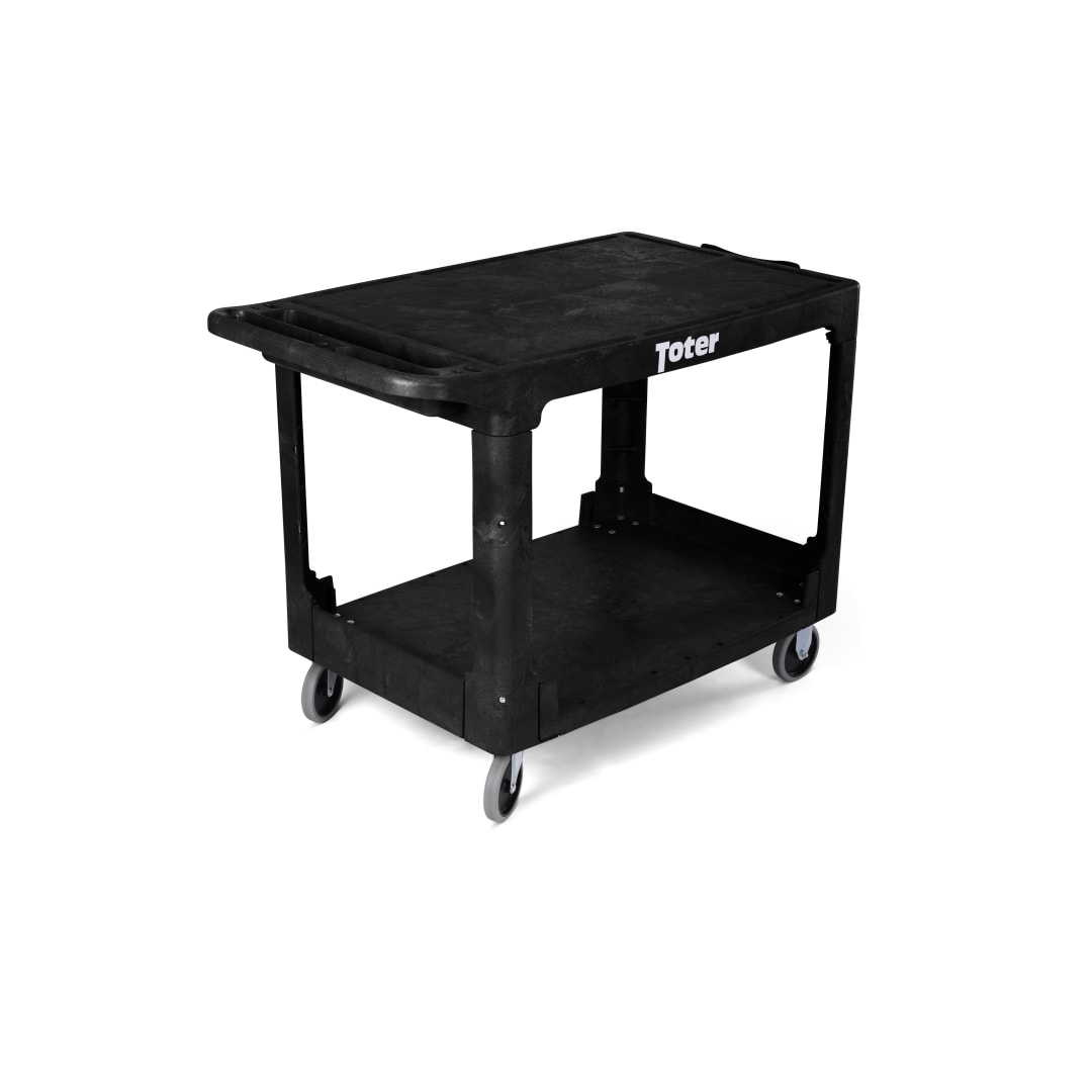 Material Handling Utility Cart with Flat Top and Straight Handle (L) 44" x (W) 25.3" x(H) 32.3" - Black