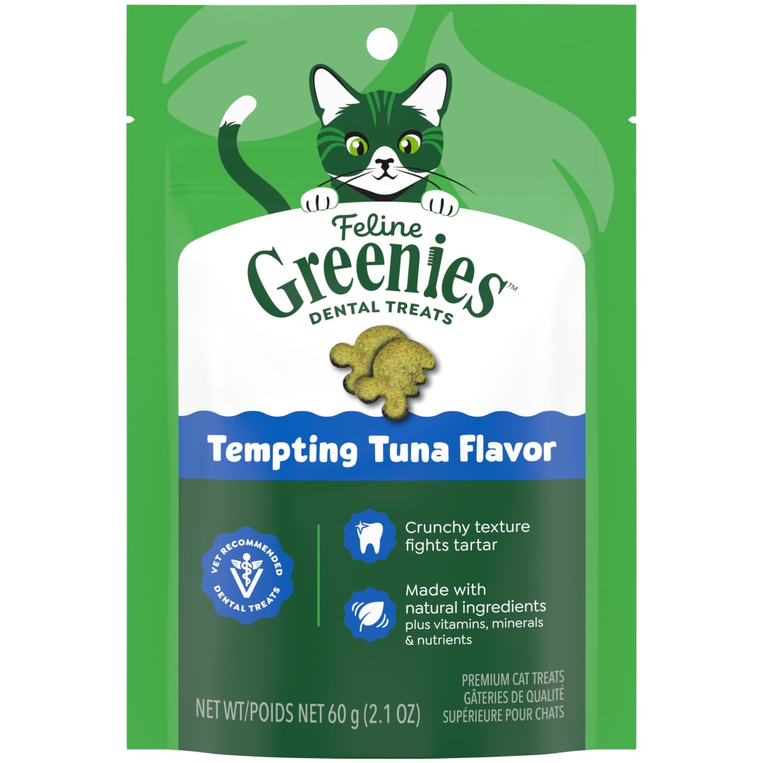 FELINE GREENIES Adult Natural Dental Care Cat Treats, Tempting Tuna Flavor, 2.1 oz. Pouch