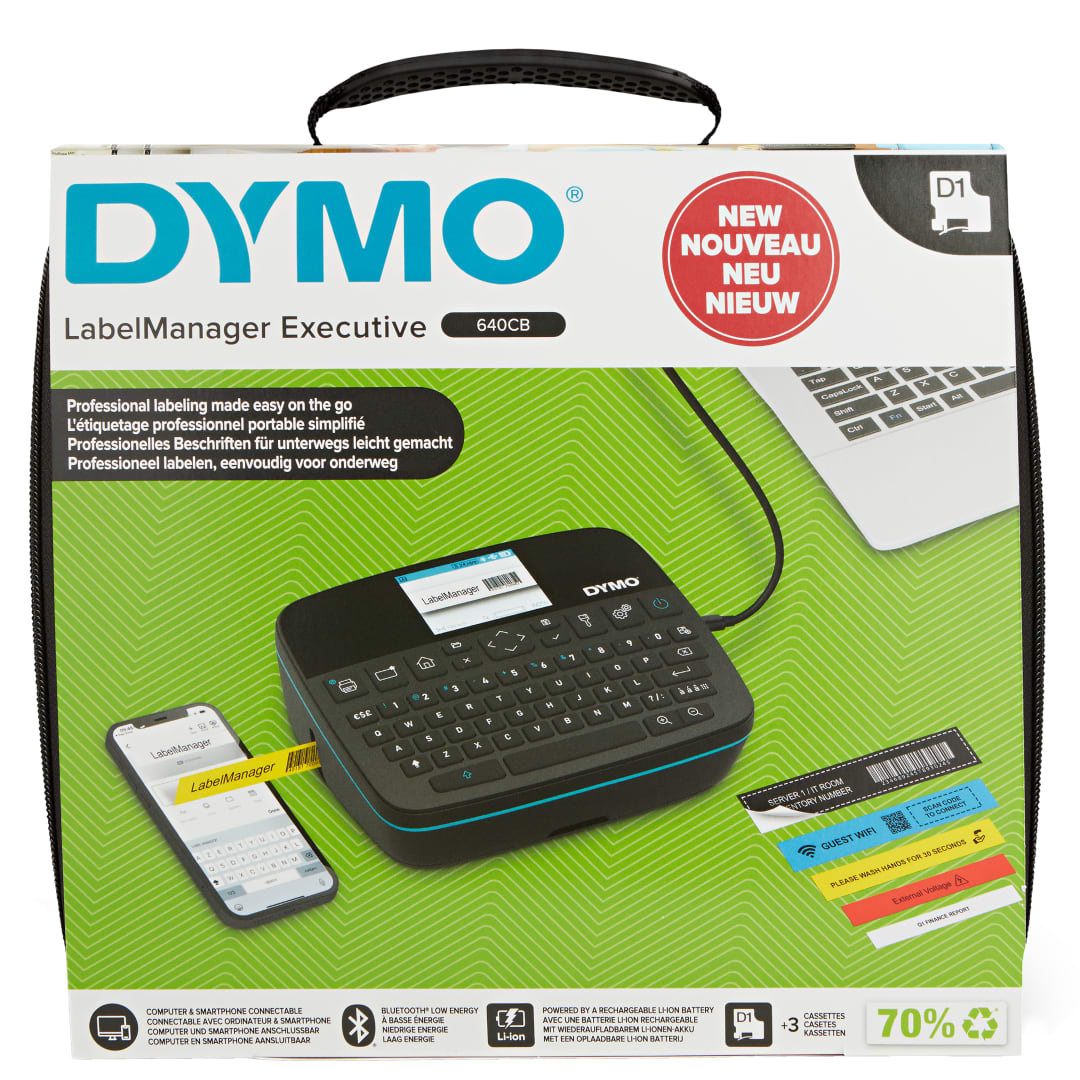 DYMO®LabelManager Executive 640 CB Portable Label Printer Kit with Carry Case and 3 Label Cassettes | Compact QWERTY Label Maker | Bluetooth & USB Connectivity | Compatible with DYMO®D1 Labels