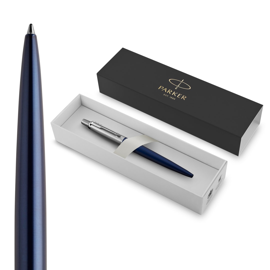 Parker Jotter Bolígrafo, Azul Real (Royal Blue), Punta Mediana Con Recambio De Tinta Azul, En Estuche De Regalo