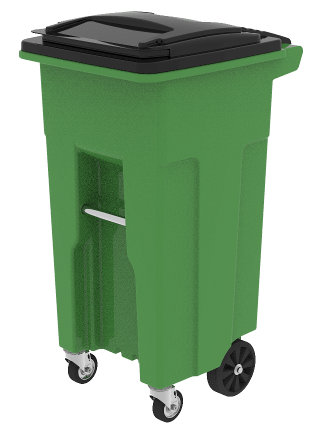 32 Gal. Lime Green Organics Trash Can with Wheels and Black Lid (2 caster wheels 2 stationary wheels)