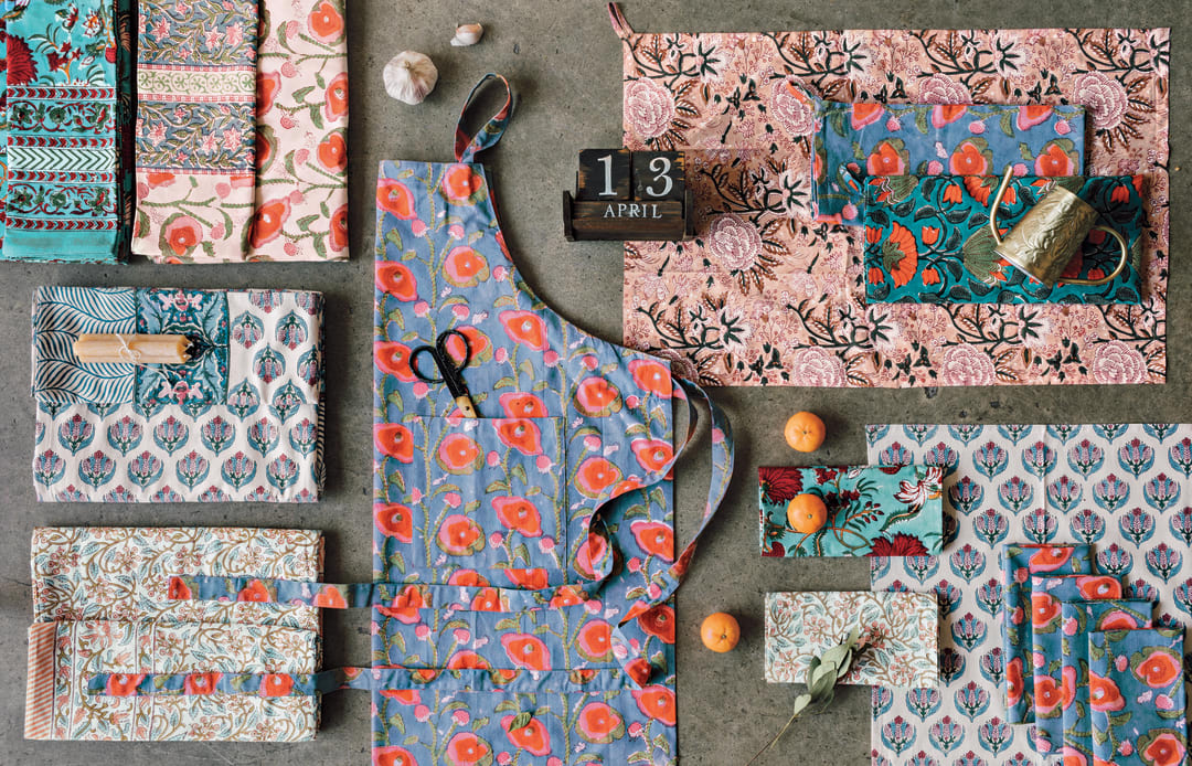 Poppy Block Print Apron
