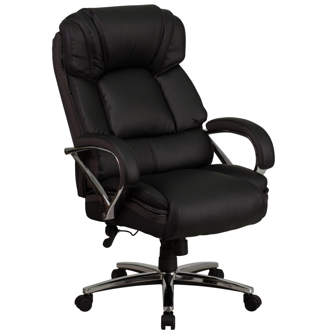 HERCULES Series Big &amp; Tall 500 lb. Rated Black LeatherSoft Executive Swivel Ergonomic Office Chair with Chrome Base and Arms