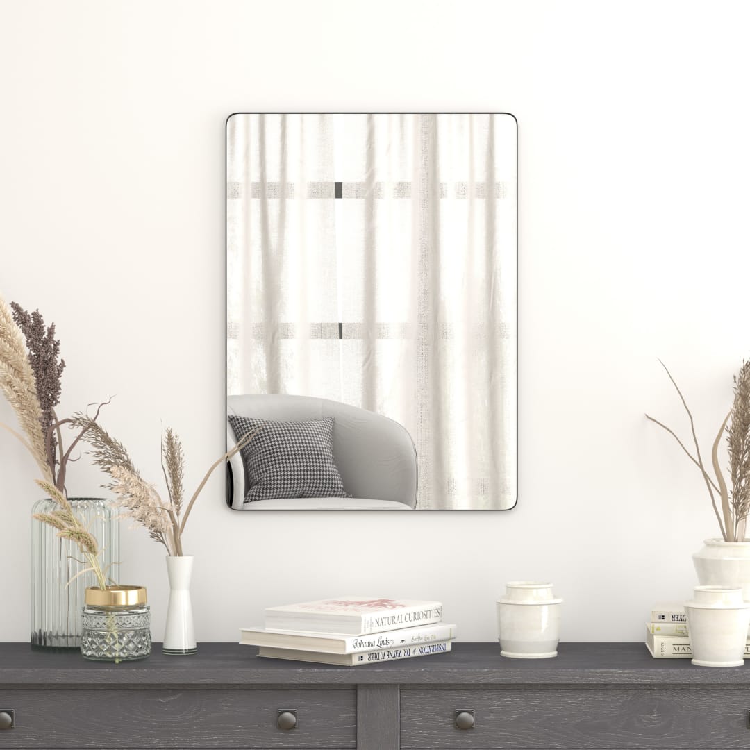 Susan 22" x 30" Decorative Wall Mirror - Rounded Corners, Bathroom &amp; Living Room Glass Mirror Hangs Horizontal Or Vertical, Black
