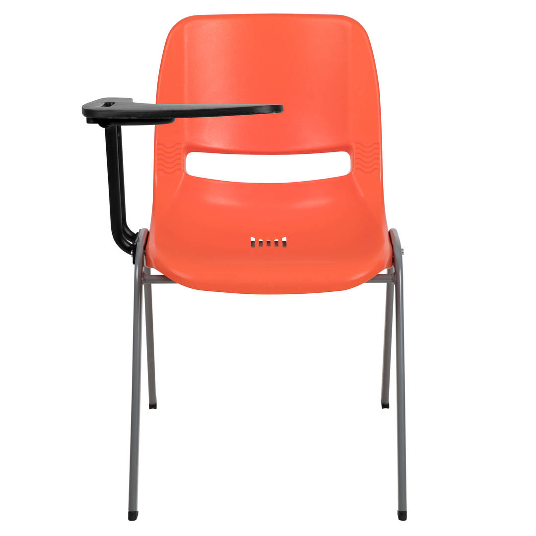 HERCULES 5 Pack Orange Ergonomic Shell Chair with Right Handed Flip-Up Tablet Arm