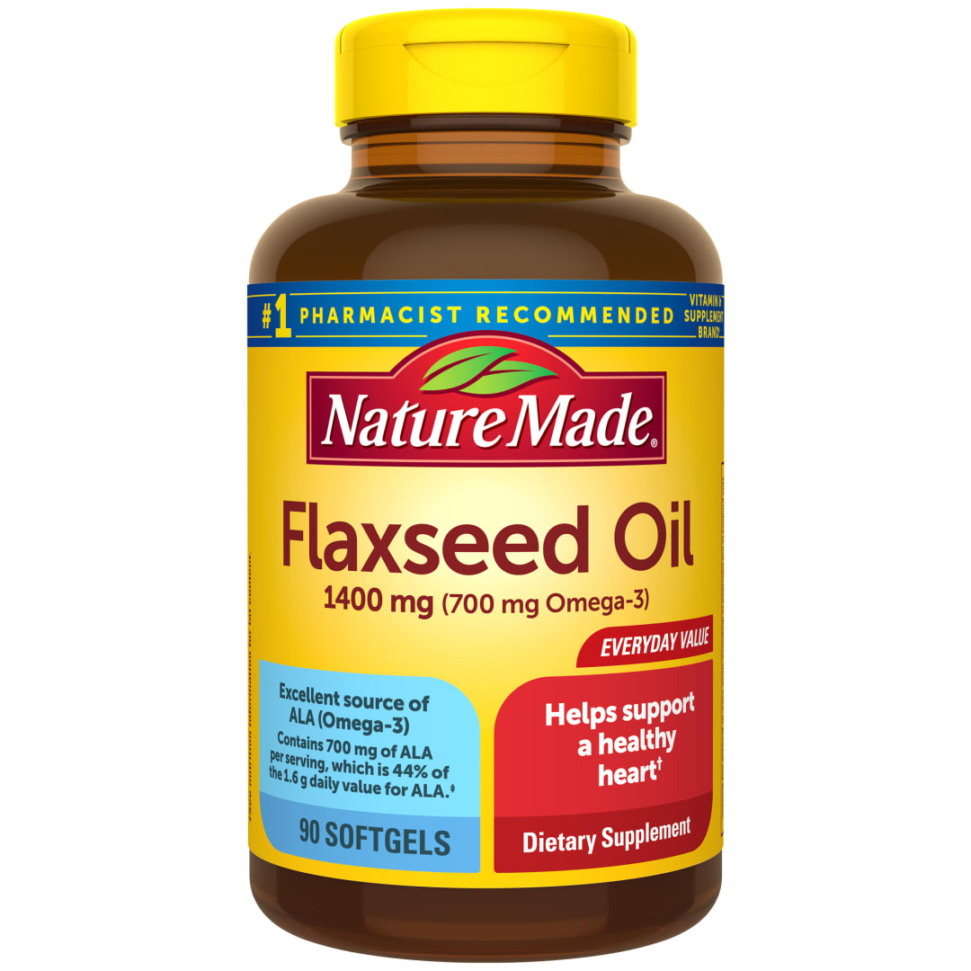 Nature Made Extra Strength Flaxseed Oil 1400 mg, Fish Free Omega 3 Supplement, Dietary Supplement for Heart Health Support, 90 Softgels, 90 Day Supply