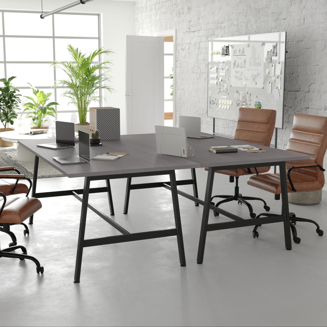 Redmond Commercial 72x36 Conference Table with 1" Thick Double Sided Laminate Table Top with PVC Edging and Heavy Duty A-Frame Steel Base, Gray Oak