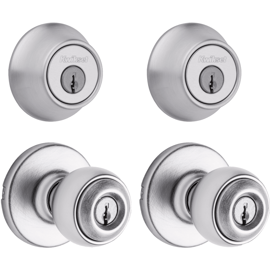 242 Polo Keyed Entry Knob and Single Cylinder Project Pack in Satin Chrome