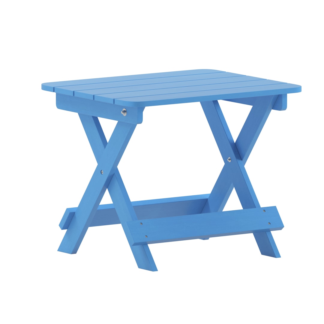 Halifax Outdoor Folding Side Table, Portable All-Weather HDPE Adirondack Side Table in Blue
