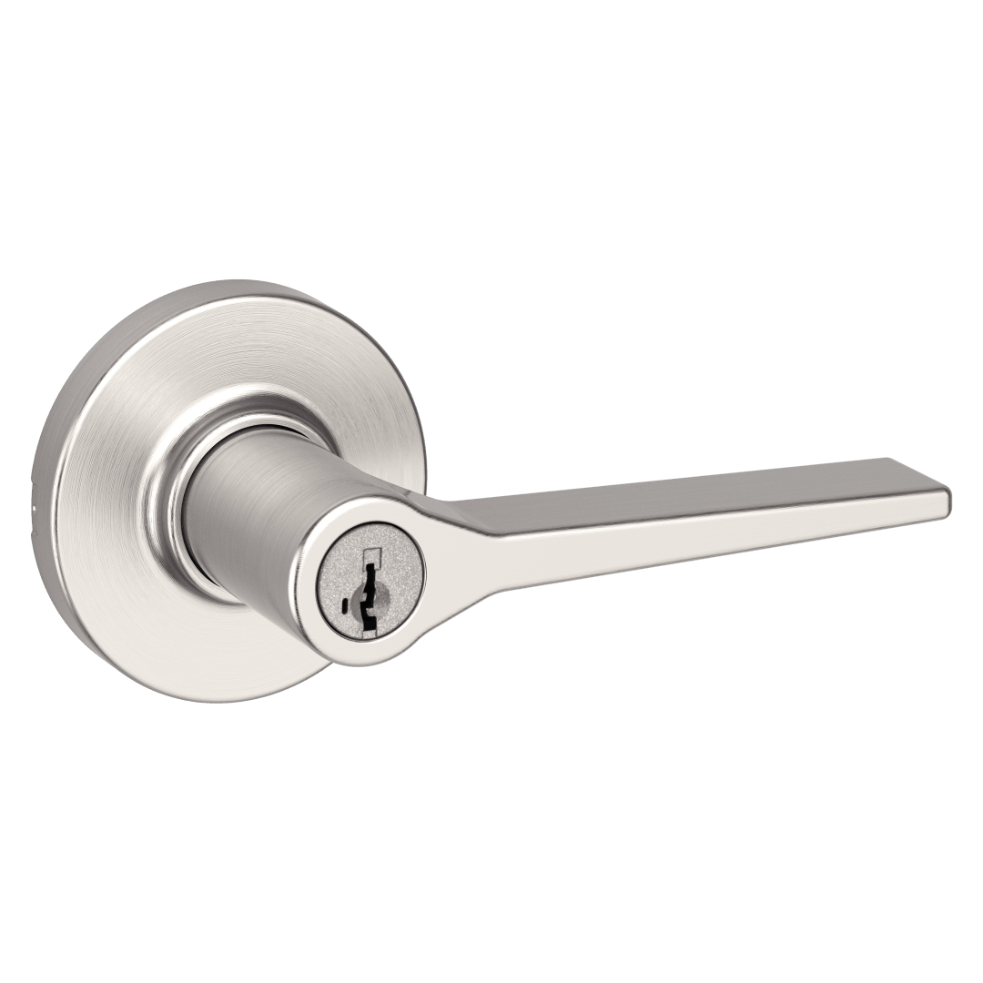 Hollis Round Keyed Entry Lever in Satin Nickel featuring SmartKey Security