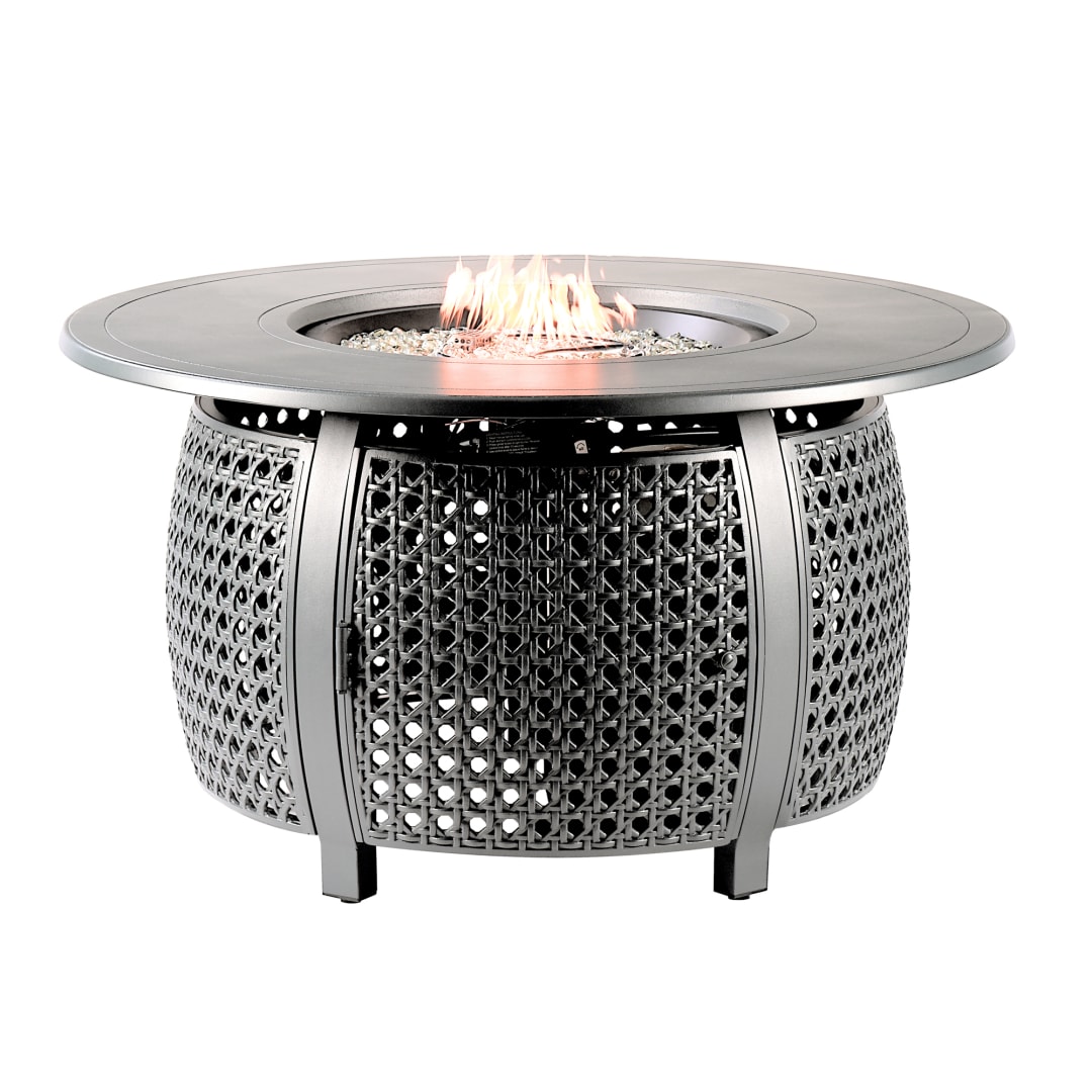 Round 44 in. x 44 in. Aluminum Propane Fire Pit Table with Glass Beads, Two Covers, Lid, 55,000 BTUs in Grey Finish