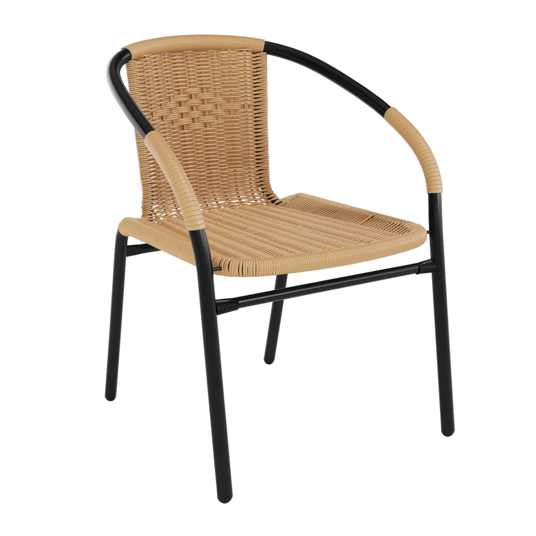 Lila Commercial Grade Beige Rattan Indoor-Outdoor Restaurant Stack Chair