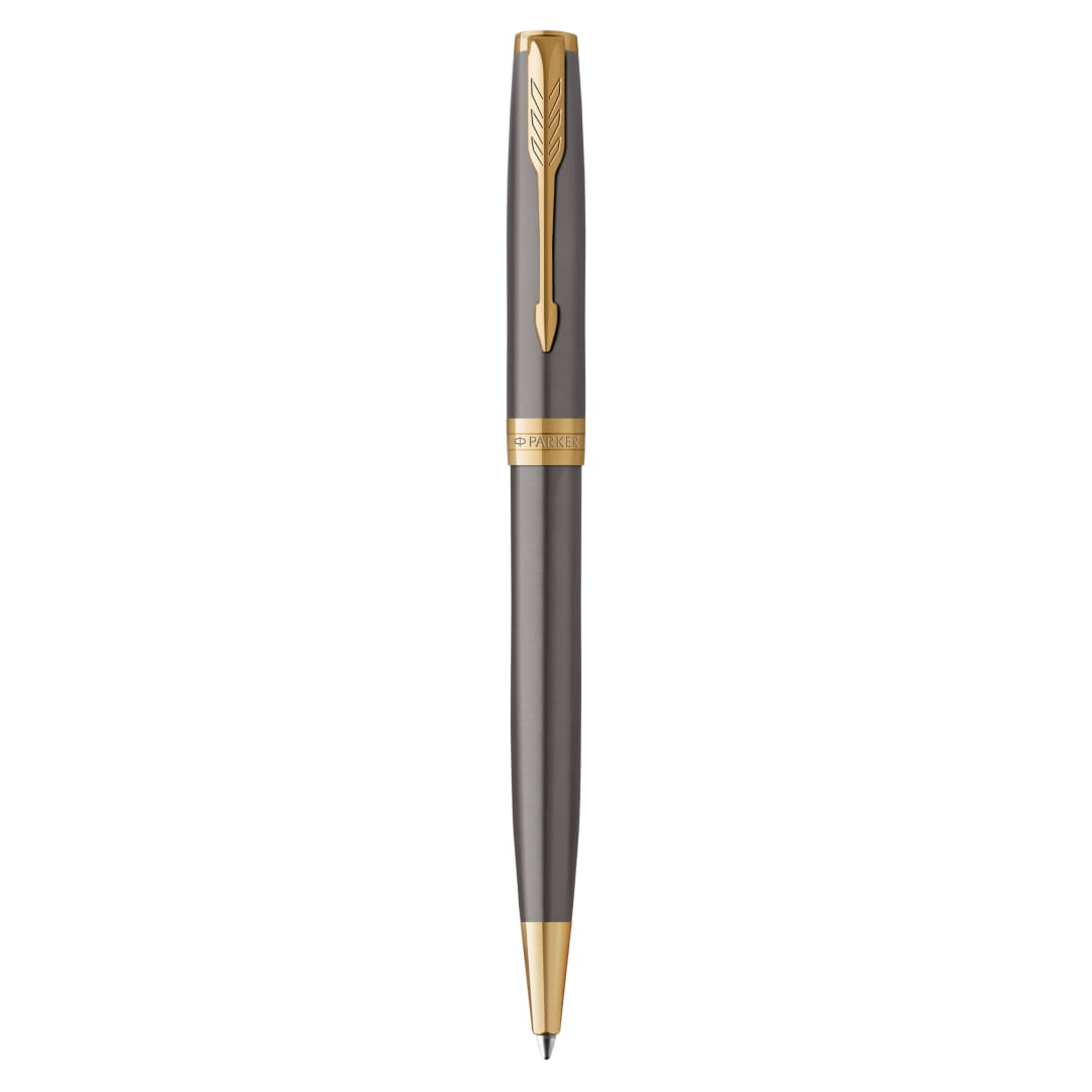 Parker Sonnet Bolígrafo | lacado gris con adornos dorados | punta media | estuche de regalo