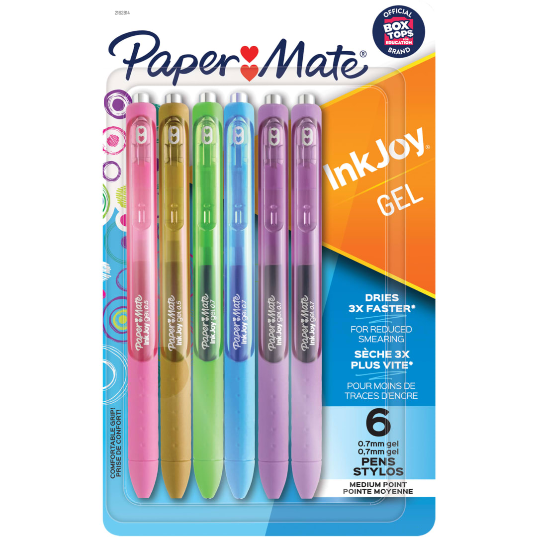 Paper Mate InkJoy Pens, Gel Pens, Medium Point (0.7 mm), Assorted Colors, 6 Count