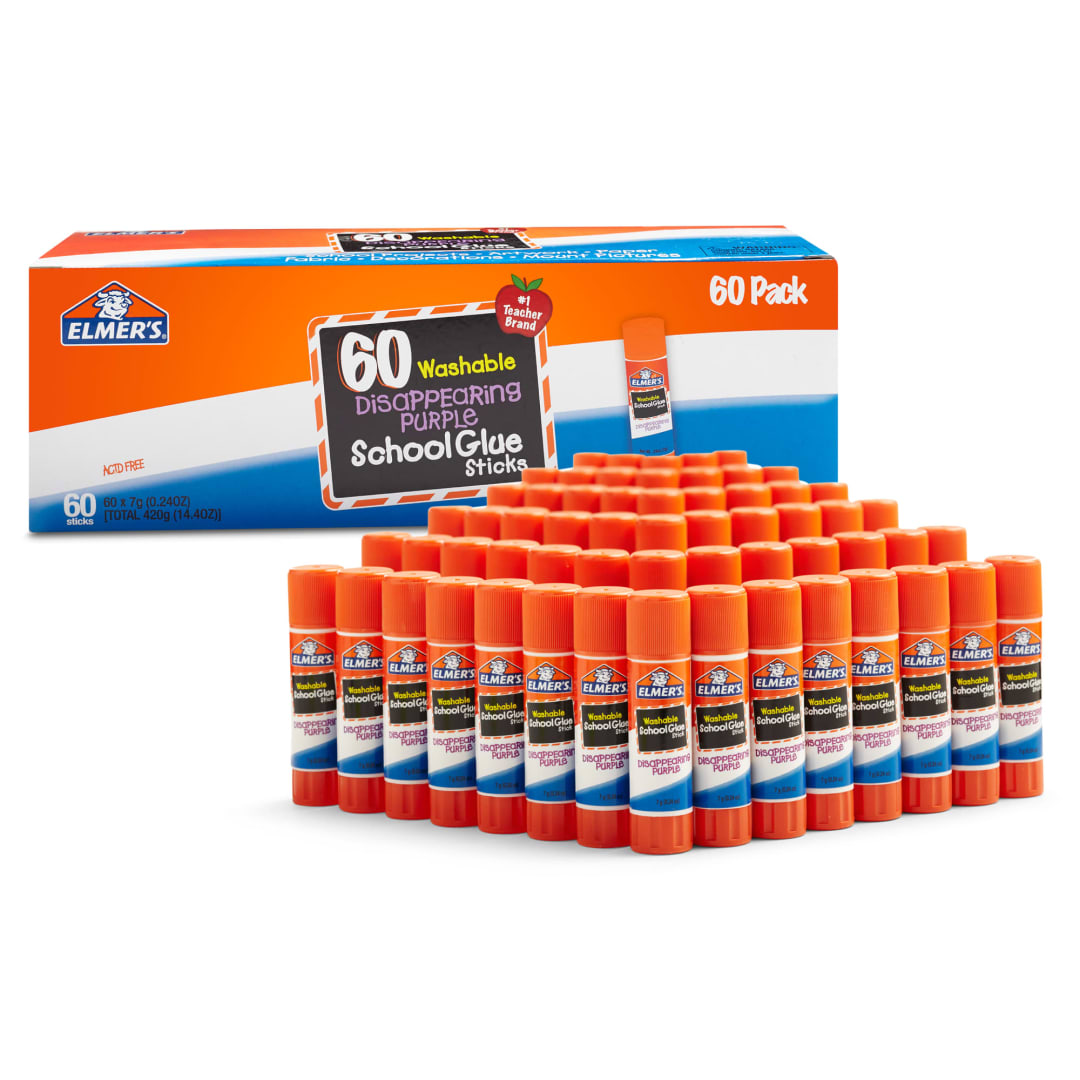 Elmer's Disappearing Purple School Glue Sticks, Washable, 7g (0.24 oz), 60 Count