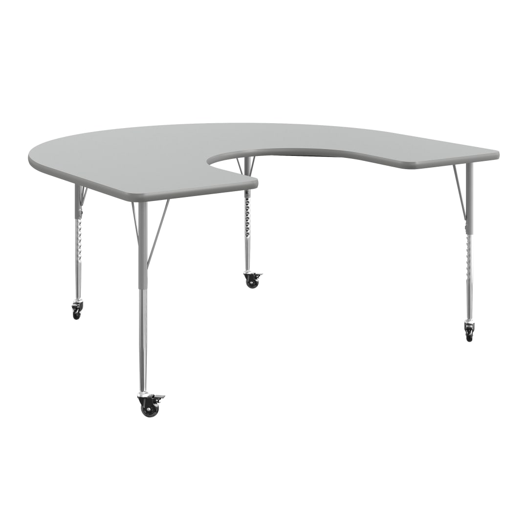 Wren 66'' x 60" Horseshoe Adjustable Height Activity Table, Thermal Laminate Top, Standard Legs with Locking Casters, Gray