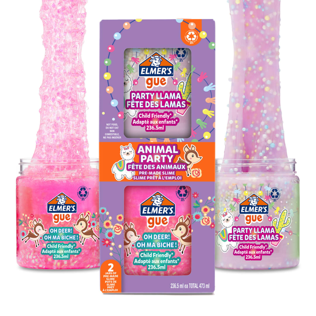 Elmer's Gue Pre Made Slime | Animal Party Variety Pack | Colourful Crunchy Slime | 236.5ml | 2 Count