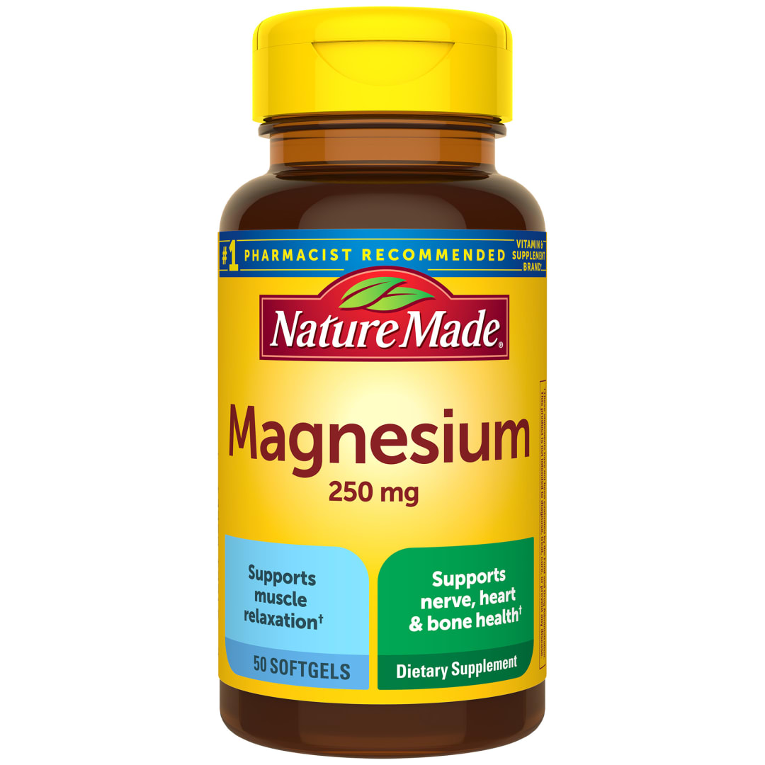 Nature Made Magnesium 250 mg, Magnesium Supplement for Muscle, Heart, Bone and Nerve Support, 50 Softgels, 50 Day Supply