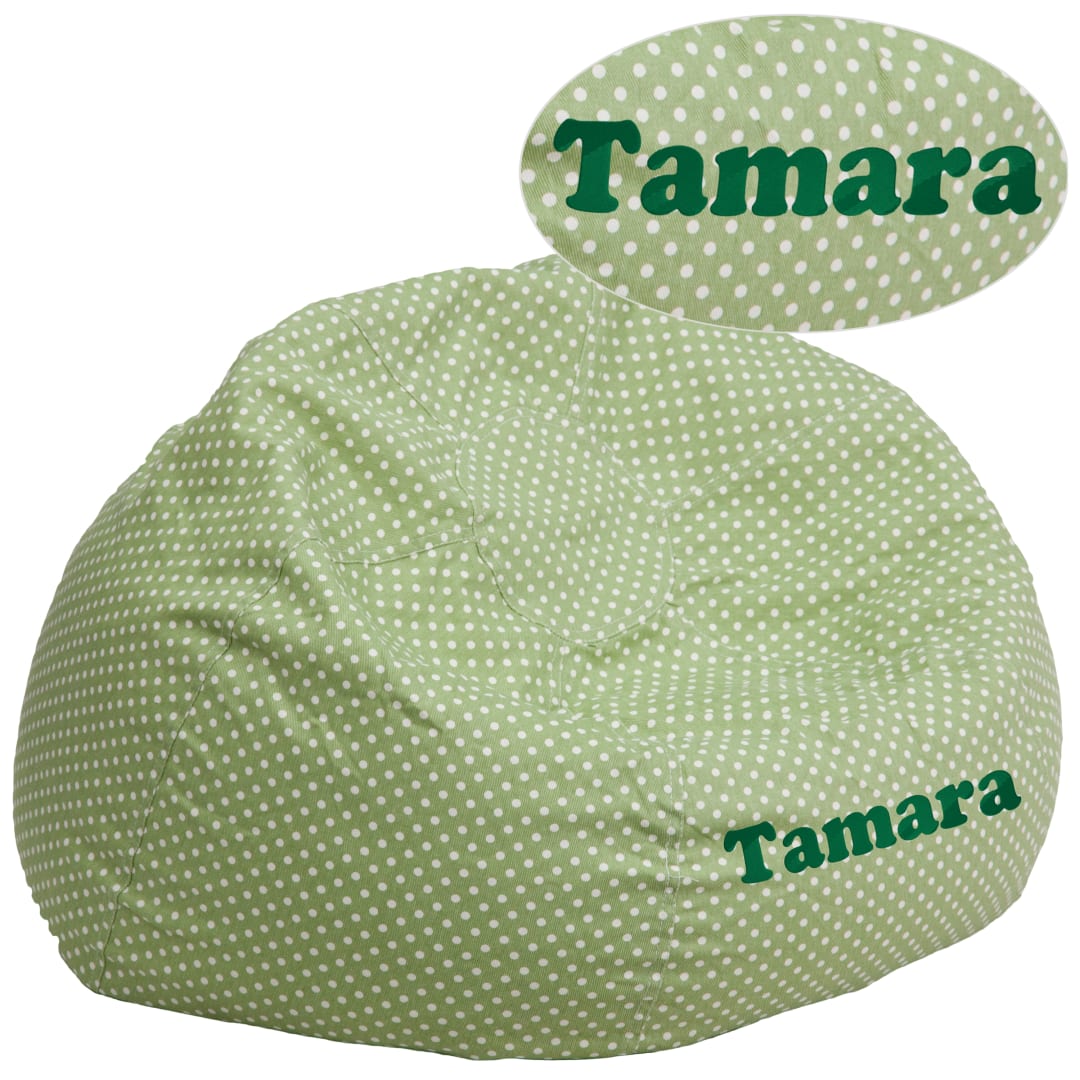 Duncan Personalized Oversized Green Dot Bean Bag Chair for Kids and Adults