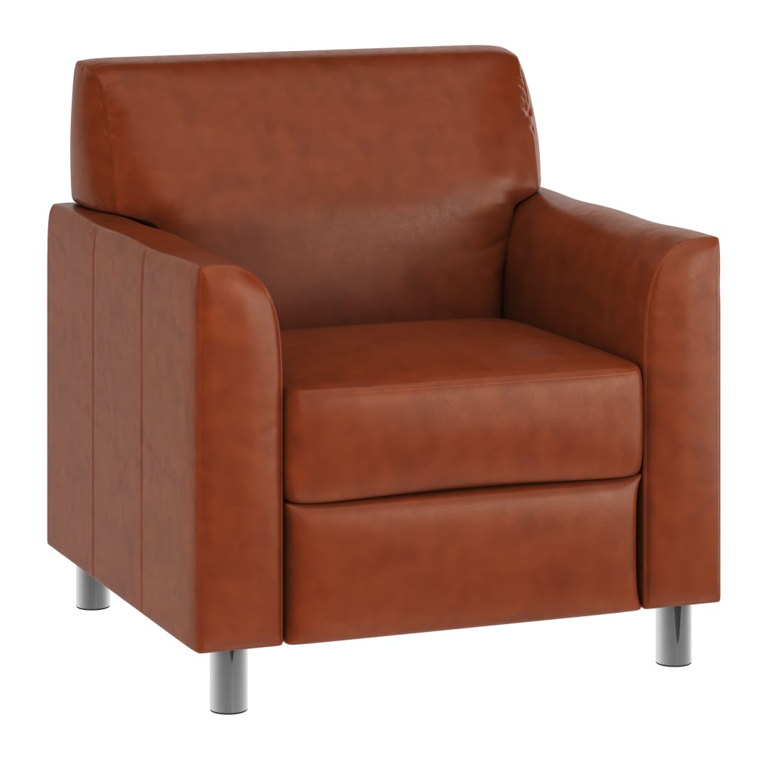 HERCULES Diplomat Cognac LeatherSoft Chair with Clean Line-Stitched Frame and Chrome Legs