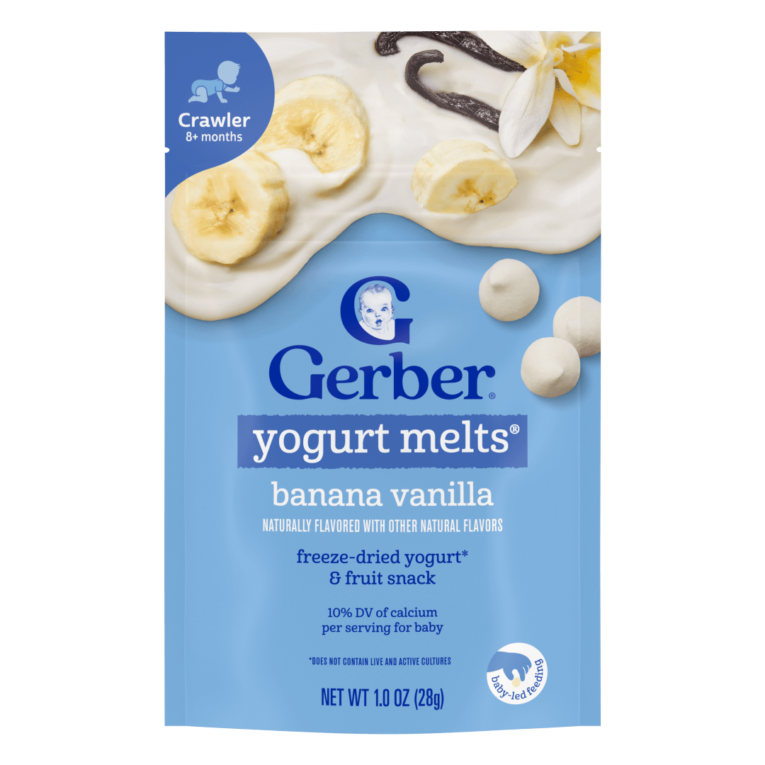 Gerber Stage 3 Baby Food Snacks, Banana Vanilla Yogurt Melts, Baby Led Feeding