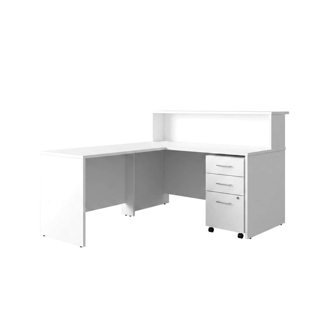 Cornerstone 59.5"W x 71"D Executive Reception L-Desk with 3-Drawer Mobile Pedestal, White