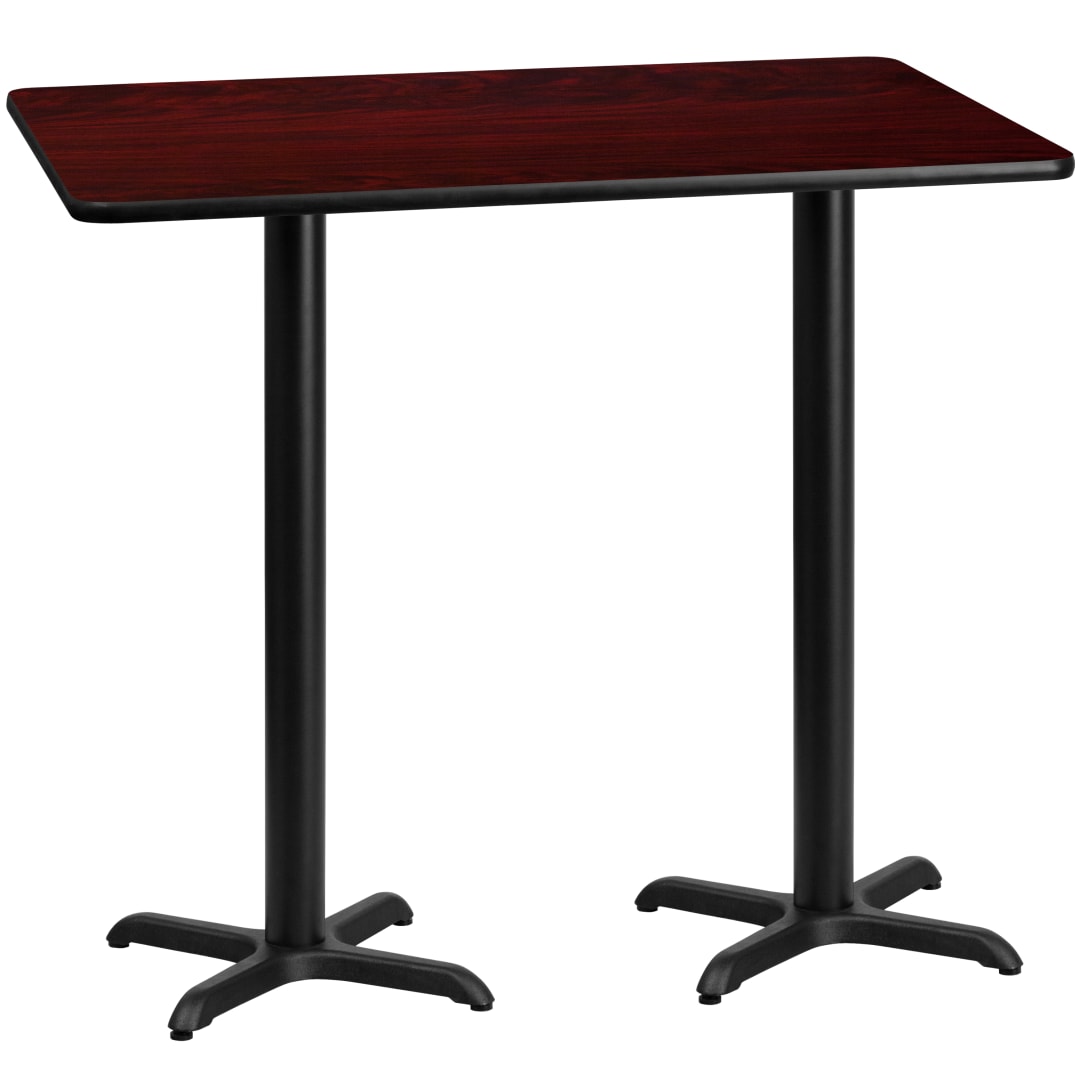 Stiles 30'' x 60'' Rectangular Mahogany Laminate Table Top with 22'' x 22'' Bar Height Table Bases