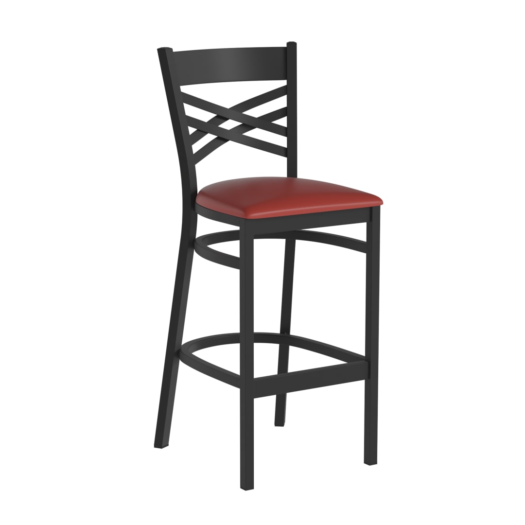 HERCULES Black ''X'' Back Metal Restaurant Barstool - Red Vinyl Seat