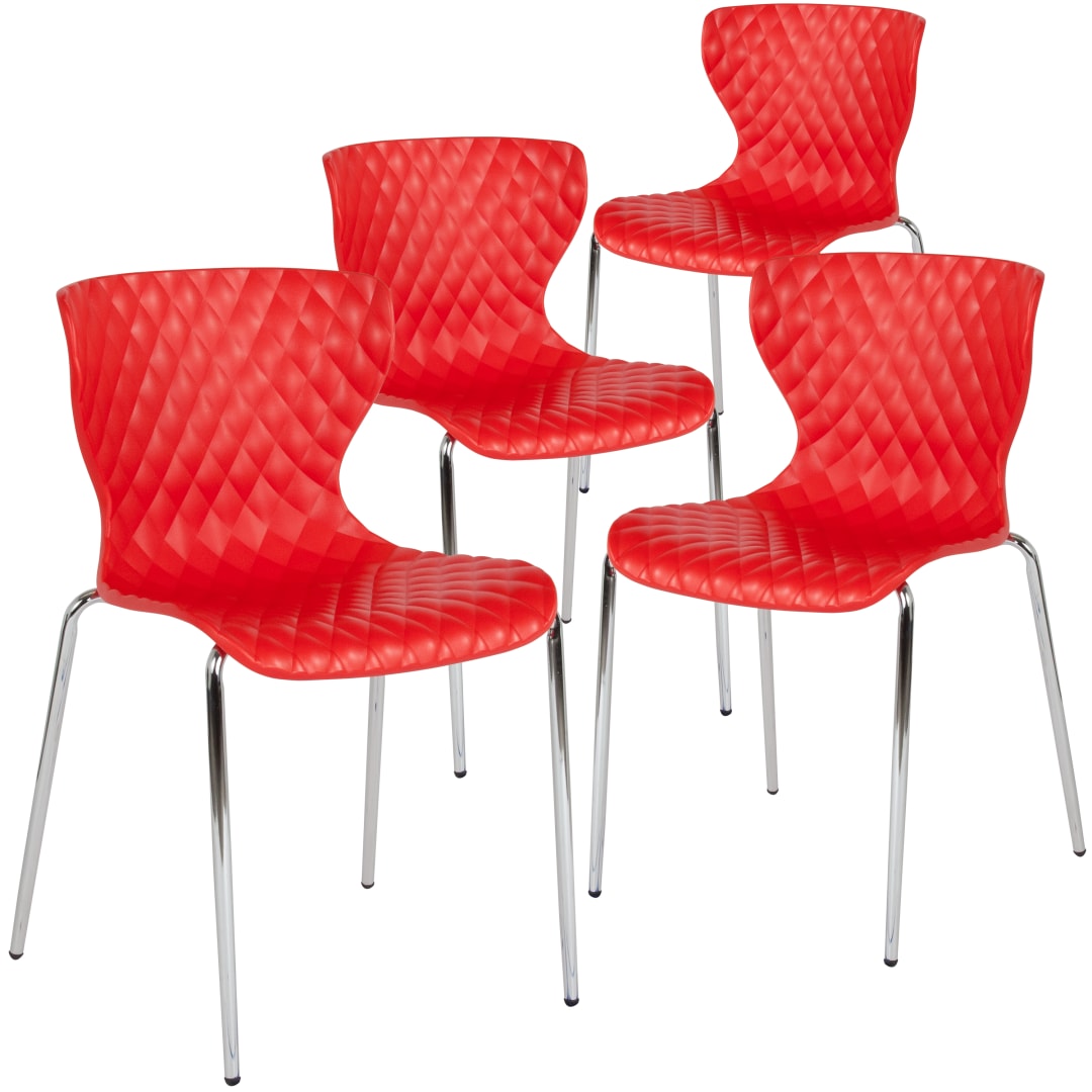 4 Pack Lowell Contemporary Design Red Plastic Stack Chair