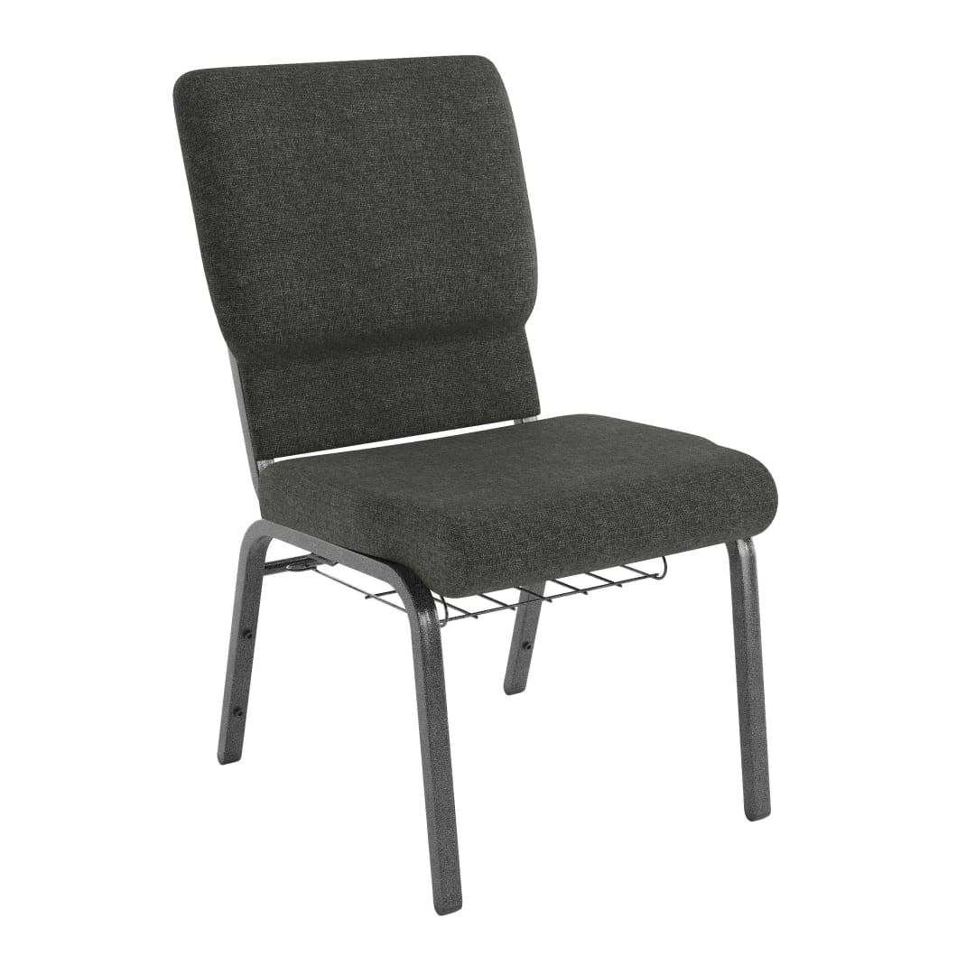 4 Pack HERCULES Series 18.5''W Church Chair in Dark Gray Fabric with Book Rack - Silver Vein Frame