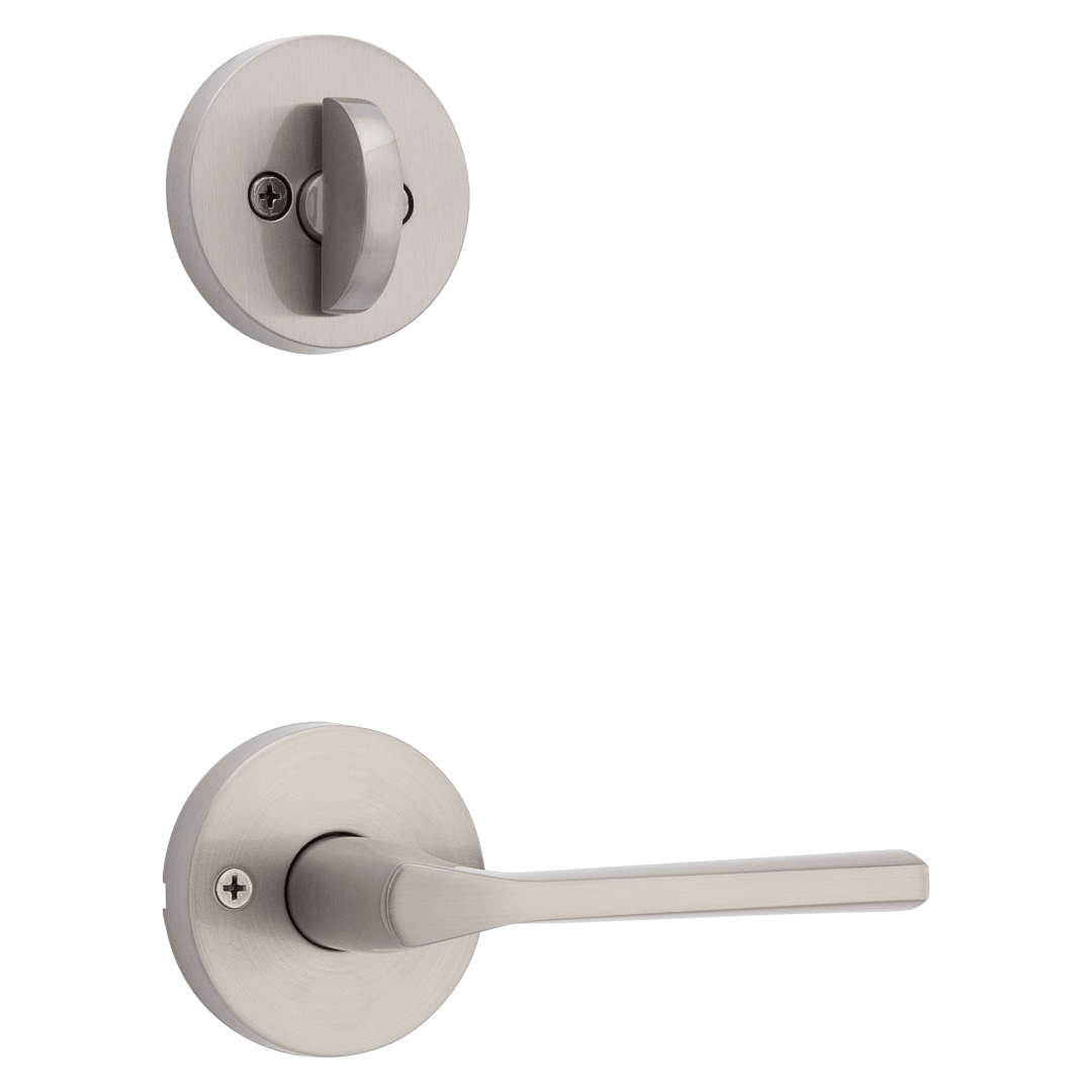 966 Single Cylinder Interior Pack w/ Round Rose Lisbon Lever Handlesets in Satin Nickel