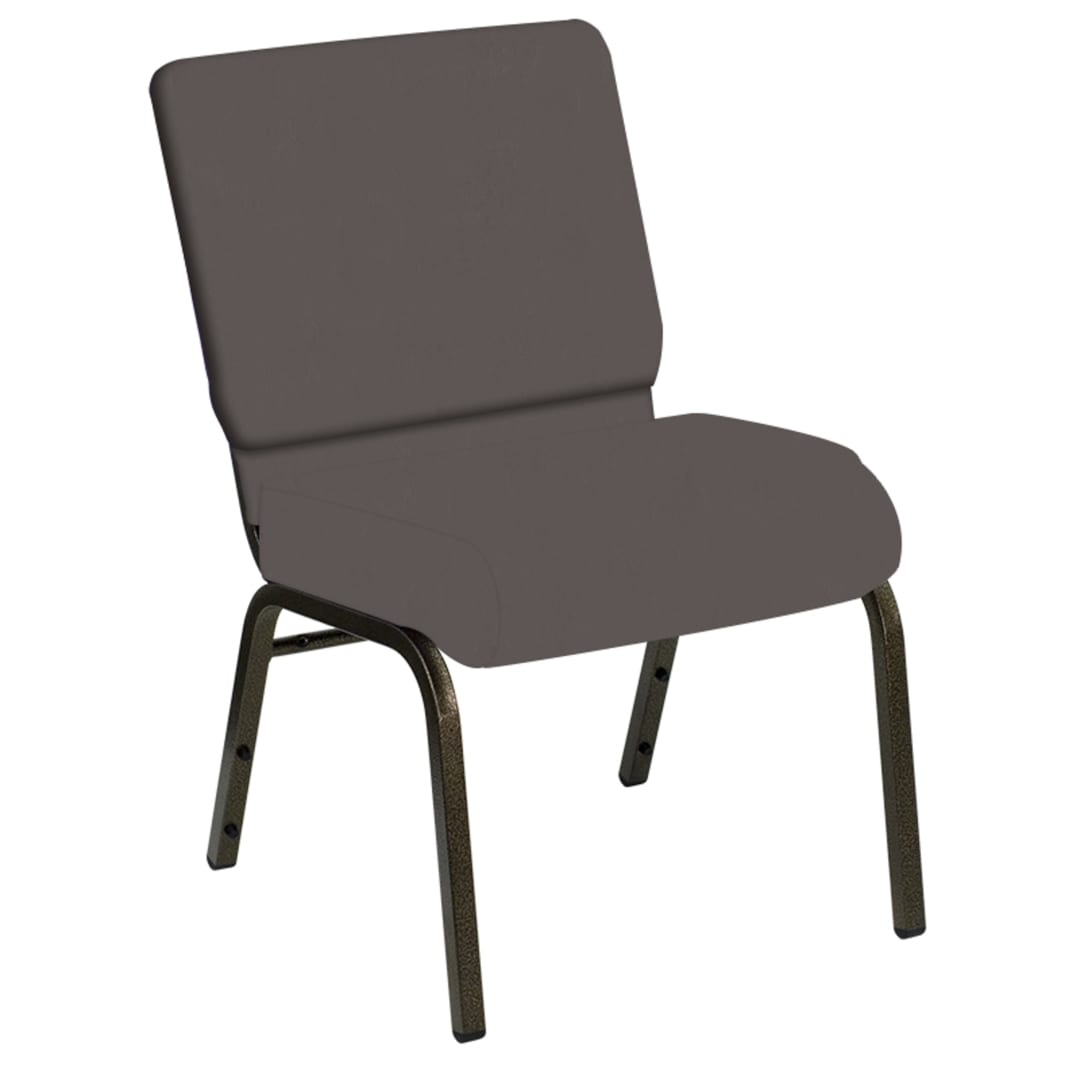 HERCULES Series 21''W Church Chair in E-Z Wallaby Gunmetal Vinyl - Gold Vein Frame
