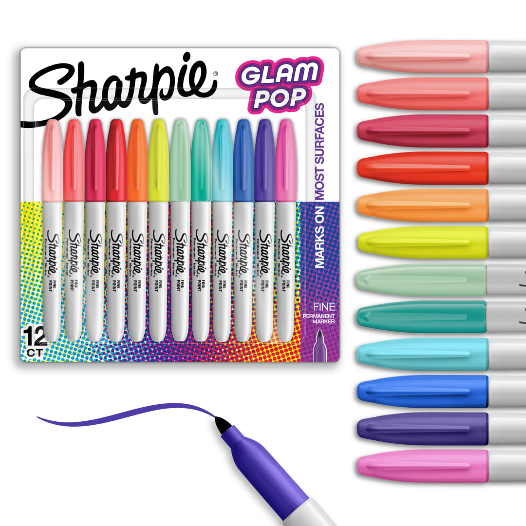 Sharpie® Glam Pop Permanent Markers, Fine Point, 12 Count