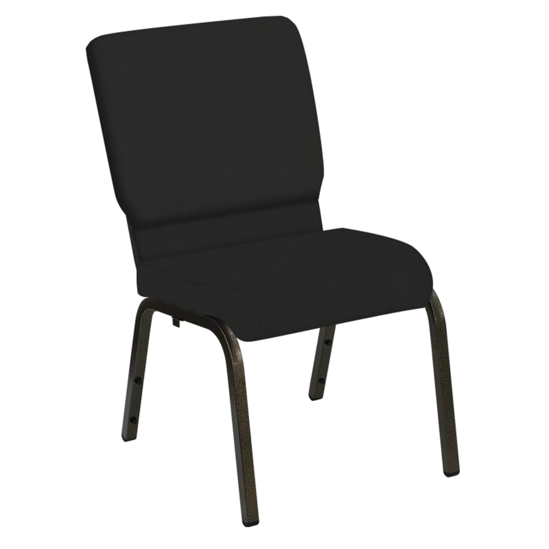 HERCULES Series 18.5''W Church Chair in E-Z Corinthian Black Vinyl - Gold Vein Frame