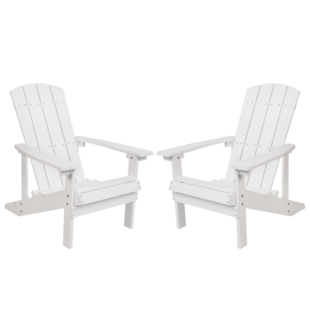 Set of 2 Charlestown All-Weather Poly Resin Wood Adirondack Chairs in White