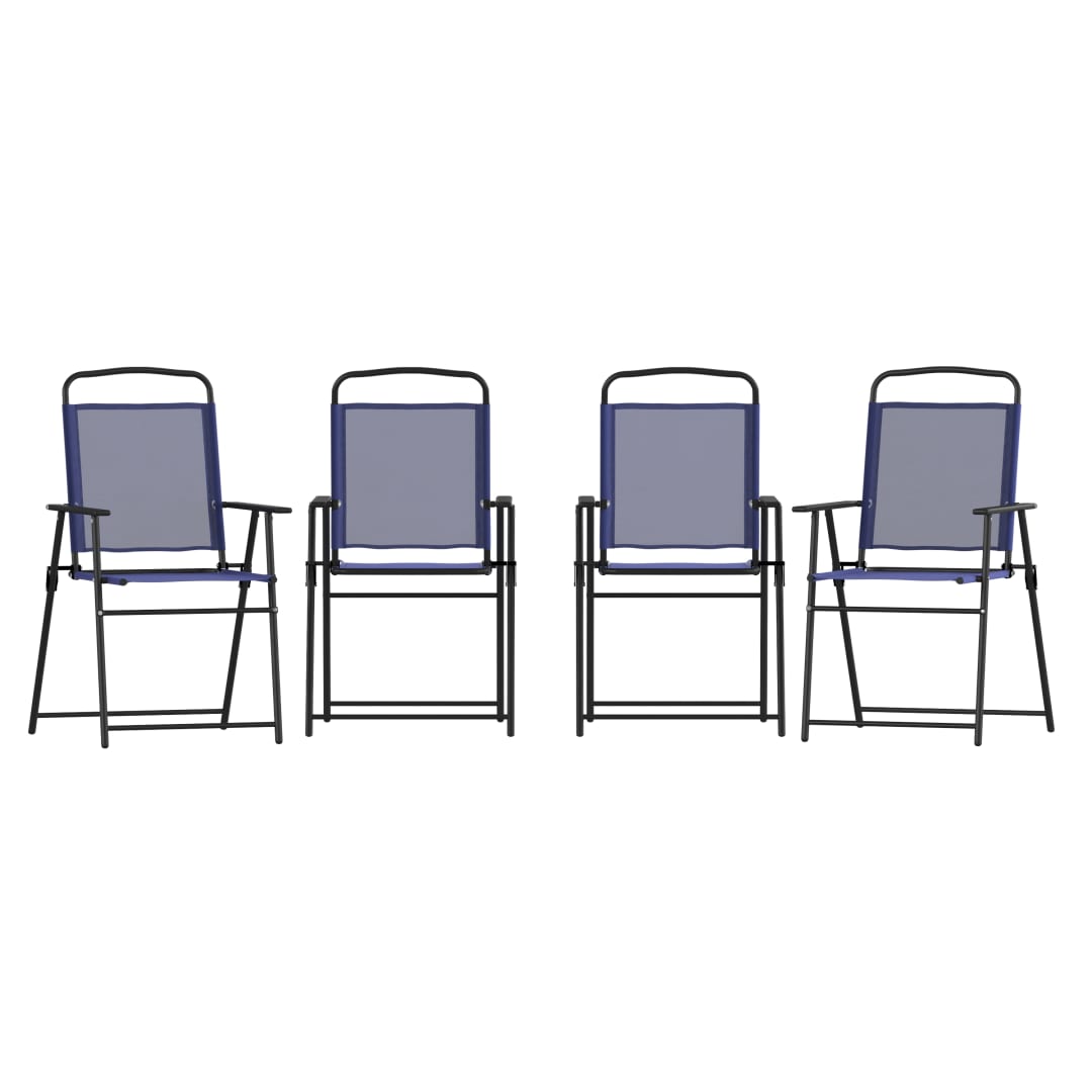 Set of 4 Mystic Folding Patio Sling Chairs, Outdoor Textilene Lawn Chairs with Armrests in Navy