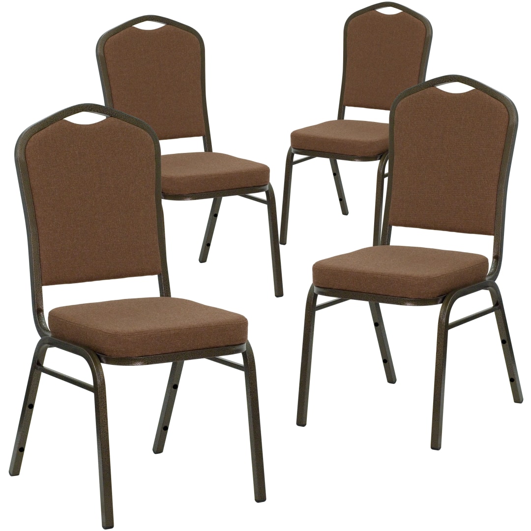4 Pack HERCULES Series Crown Back Stacking Banquet Chair in Coffee Fabric - Gold Vein Frame