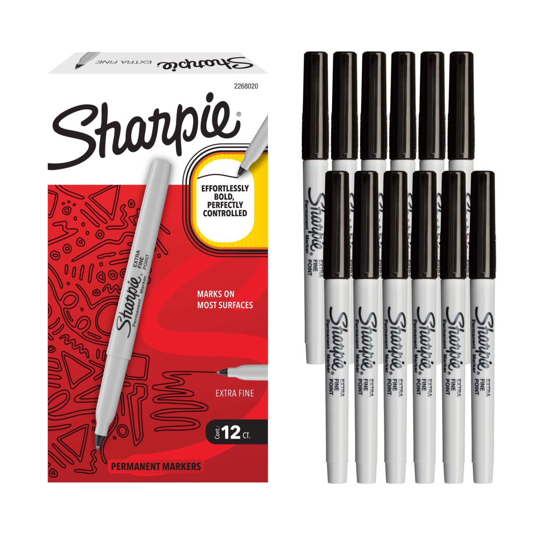 Sharpie Permanent Markers, Extra Fine Point (0.4mm), Black, 12 Count