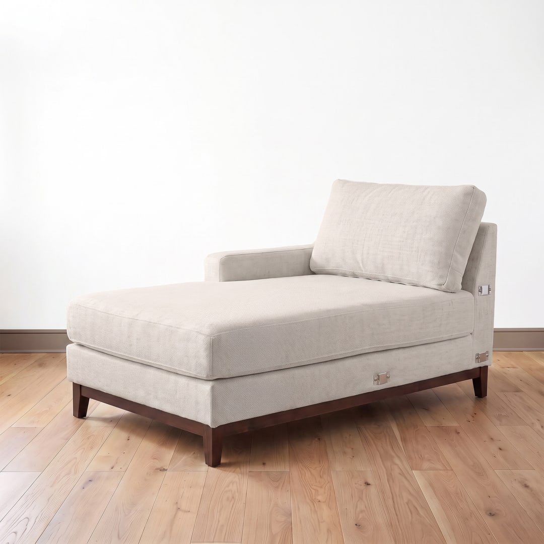 Bedford Modular Sectional Left Facing Chaise Unit, Upholstered Sofa Component with Solid Wood Frame and Tapered Legs, Ivory