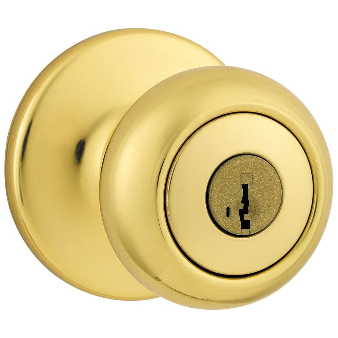 Cove Keyed Entry Knob featuring SmartKey Security™ in Polished Brass
