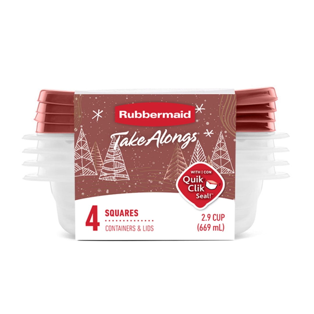 Rubbermaid TakeAlongs 2.9-Cup Food Storage Containers, Food Storage Containers with Lids, Meal Prep Containers, Limited-Edition Maple Leaf Red, 4-Pack