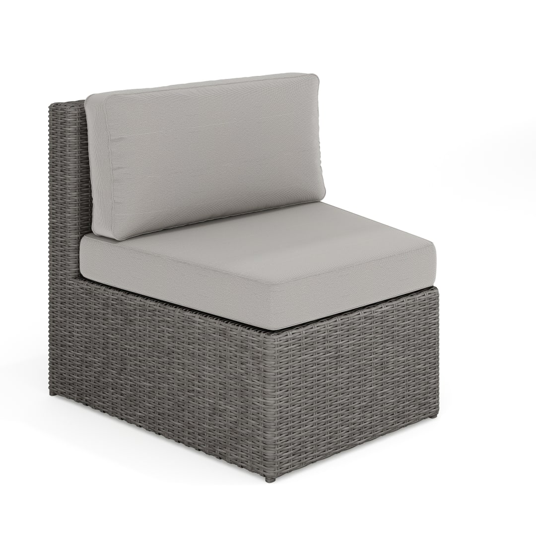 Bedford Indoor-Outdoor Modular Patio Curved Sectional Sofa Seat in Gray Rattan Wicker with Gray All-Weather Cushions