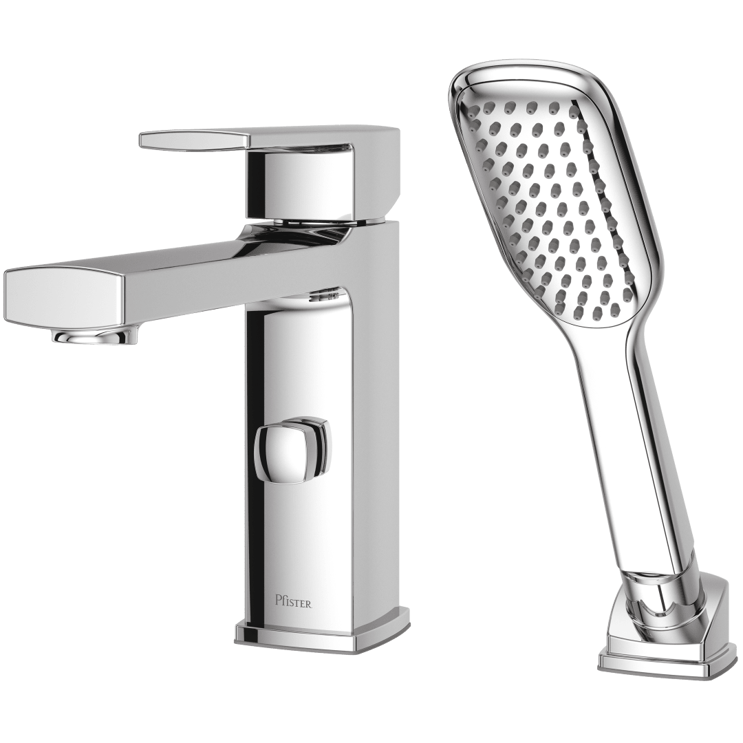 Deckard Single Handle Complete Roman Tub Trim with Handheld Shower in Polished Chrome