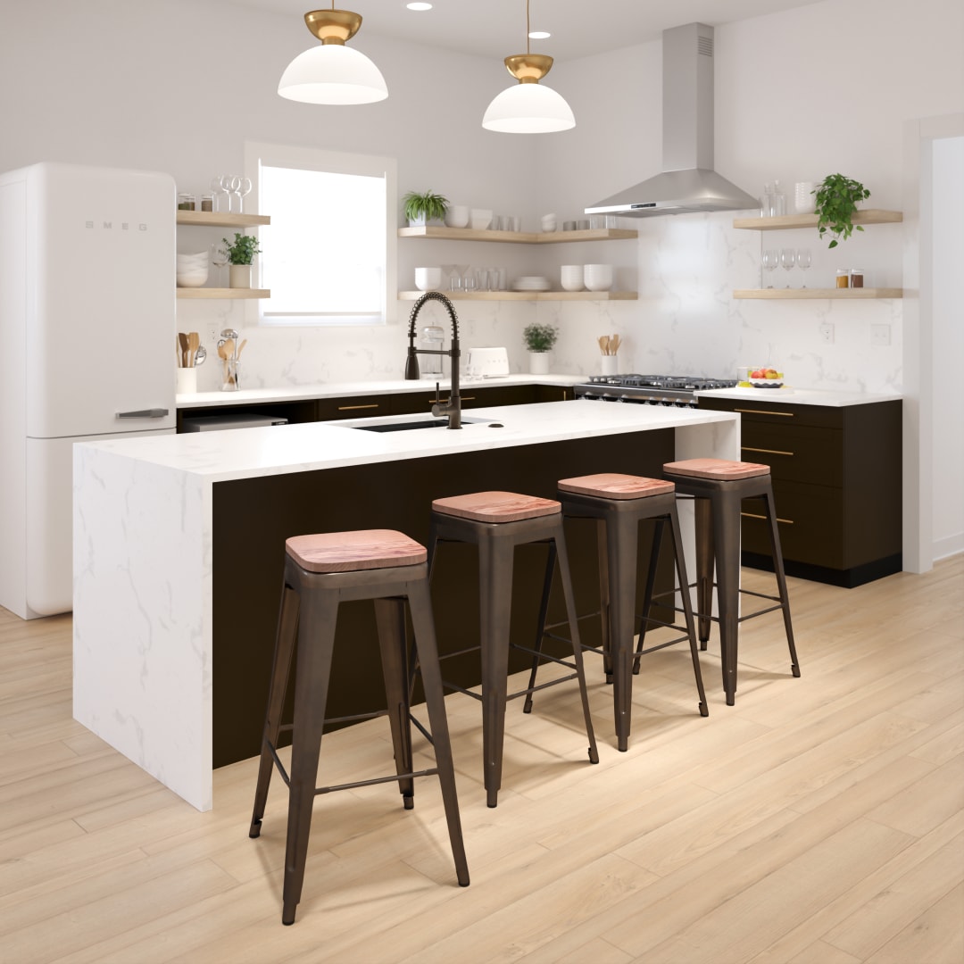 Cierra 30" High Metal Indoor Bar Stool with Wood Seat in Gun Metal Gray - Stackable Set of 4