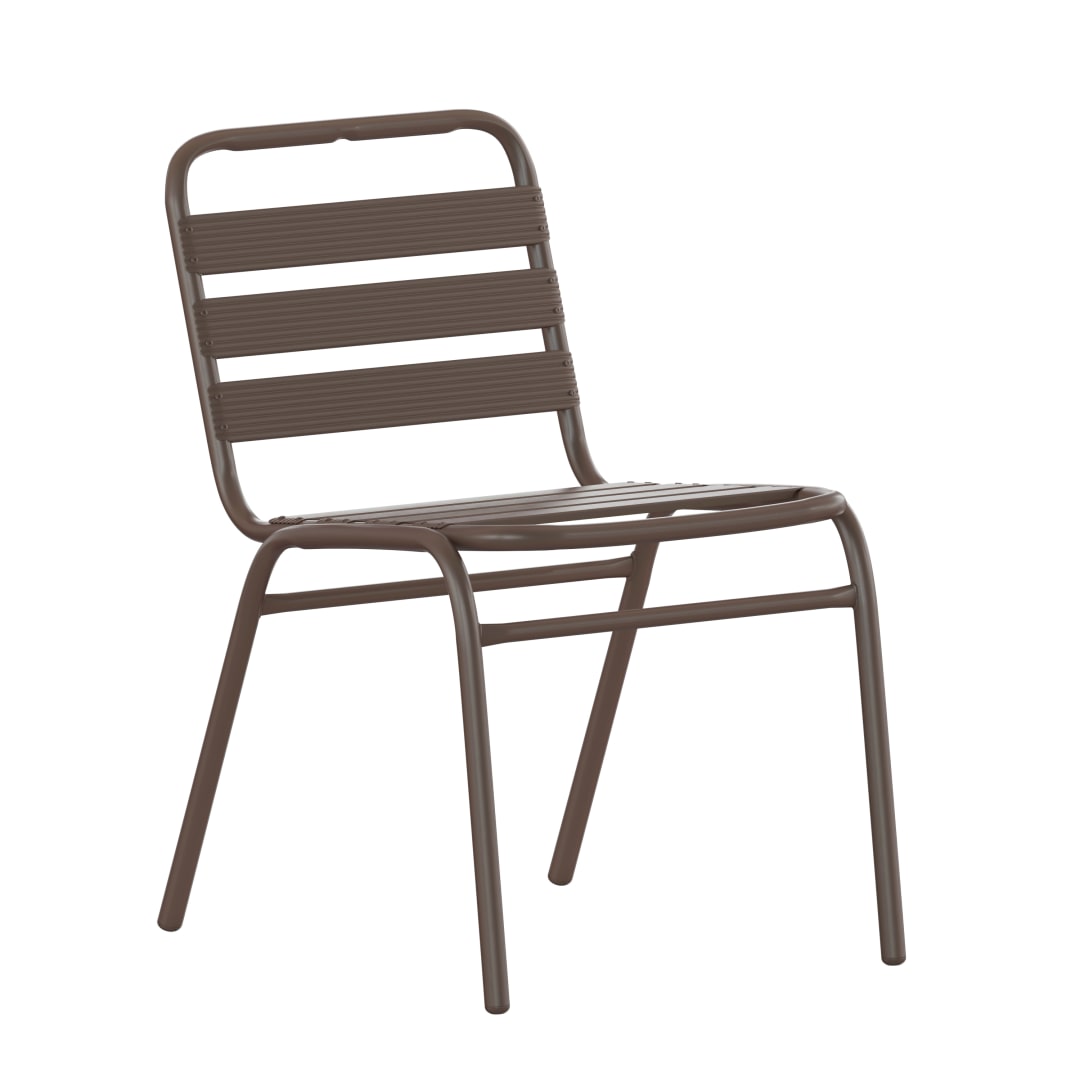 Lila Commercial Bronze Metal Indoor-Outdoor Restaurant Stack Chair with Metal Triple Slat Back