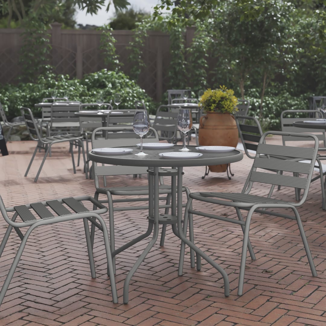 Bellamy 31.5'' Silver Round Tempered Glass Metal Table