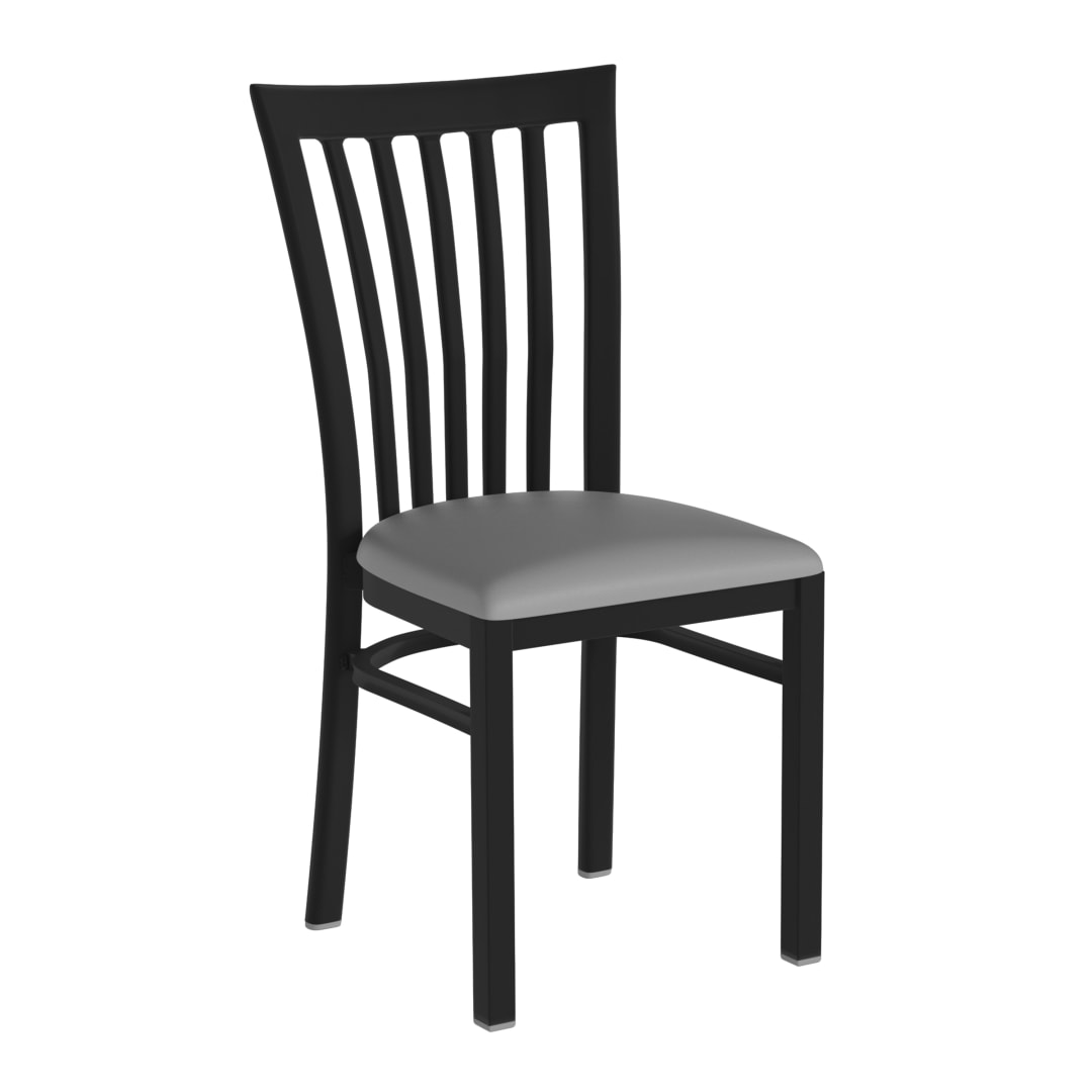 HERCULES Black School House Back Metal Restaurant Chair - Gray Vinyl Seat