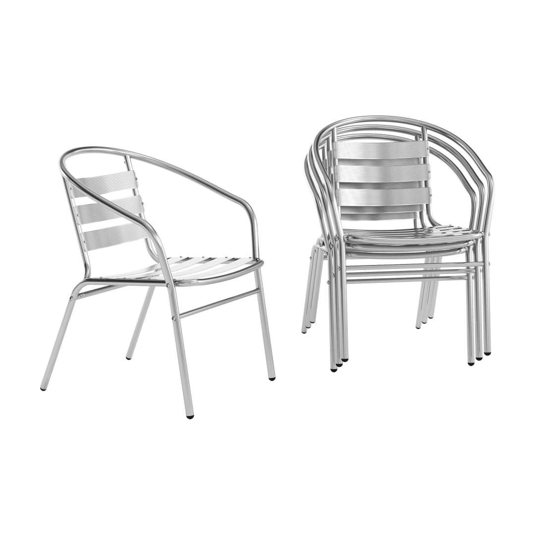 Lila 4 Pack Commercial Aluminum Indoor-Outdoor Restaurant Stack Chair with Triple Slat Back and Arms