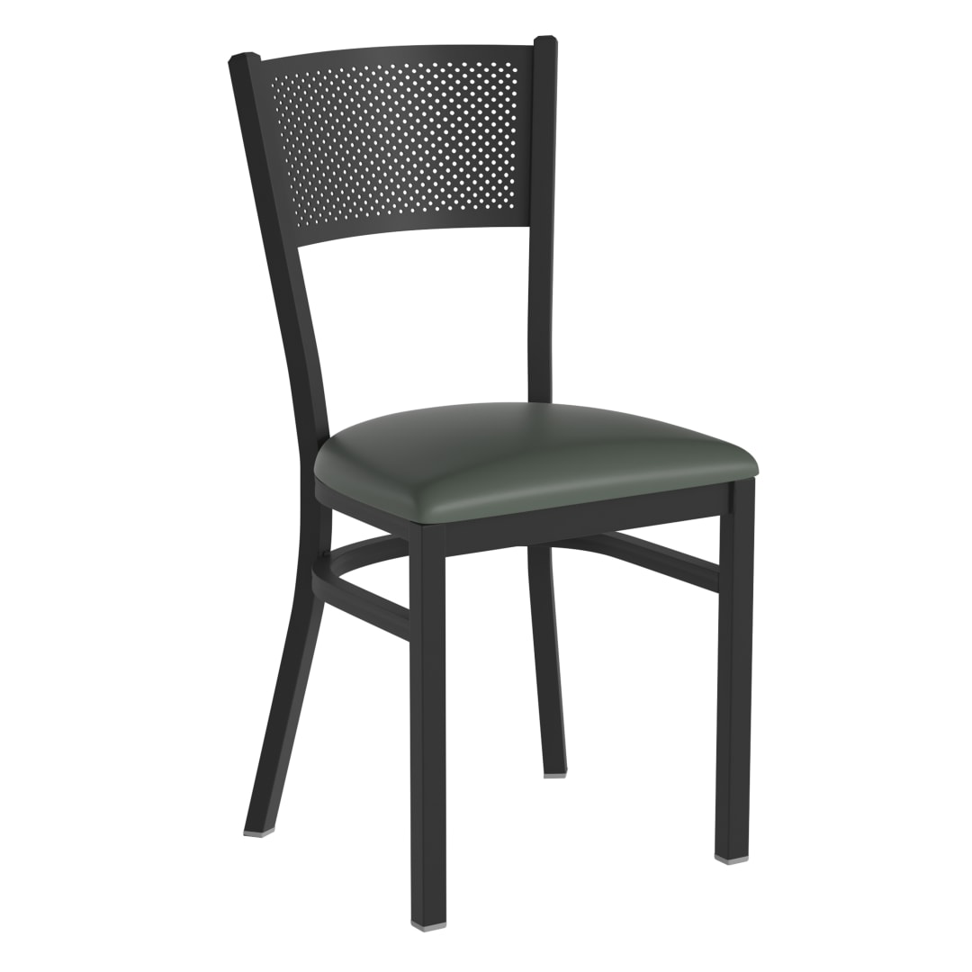 HERCULES Black Grid Back Metal Restaurant Chair - Green Vinyl Seat