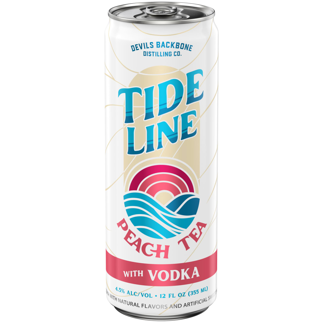 Devils Backbone Tide Line Peach Tea with Vodka 12 oz Single CAN Sleek 4_5ABV - Plain Aluminum - Standard Gloss - Craft Direct